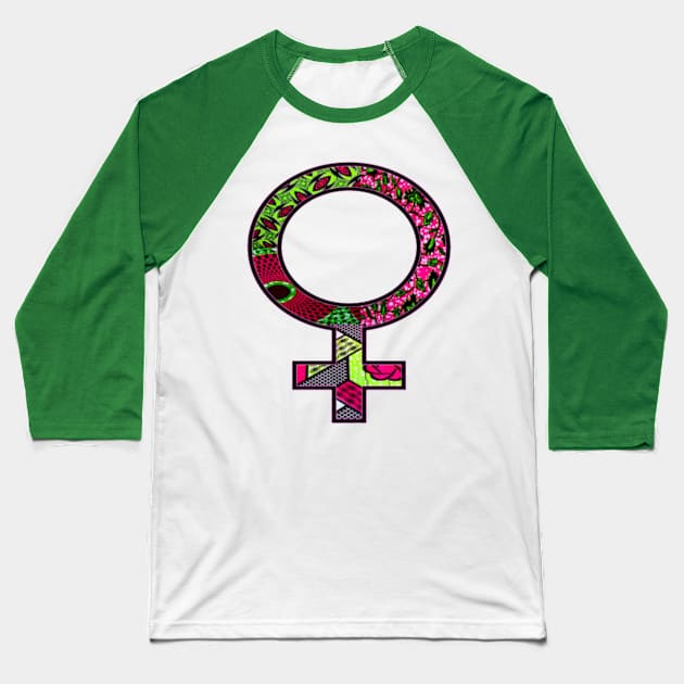 Pink and Green African Print Female Symbol Baseball T-Shirt by artbyomega